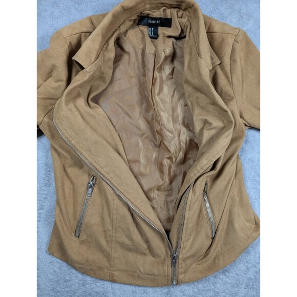 Forever 21 Faux Suede Motto Jacket Womens Size Medium Beige Notched Lapels - Picture 4 of 10